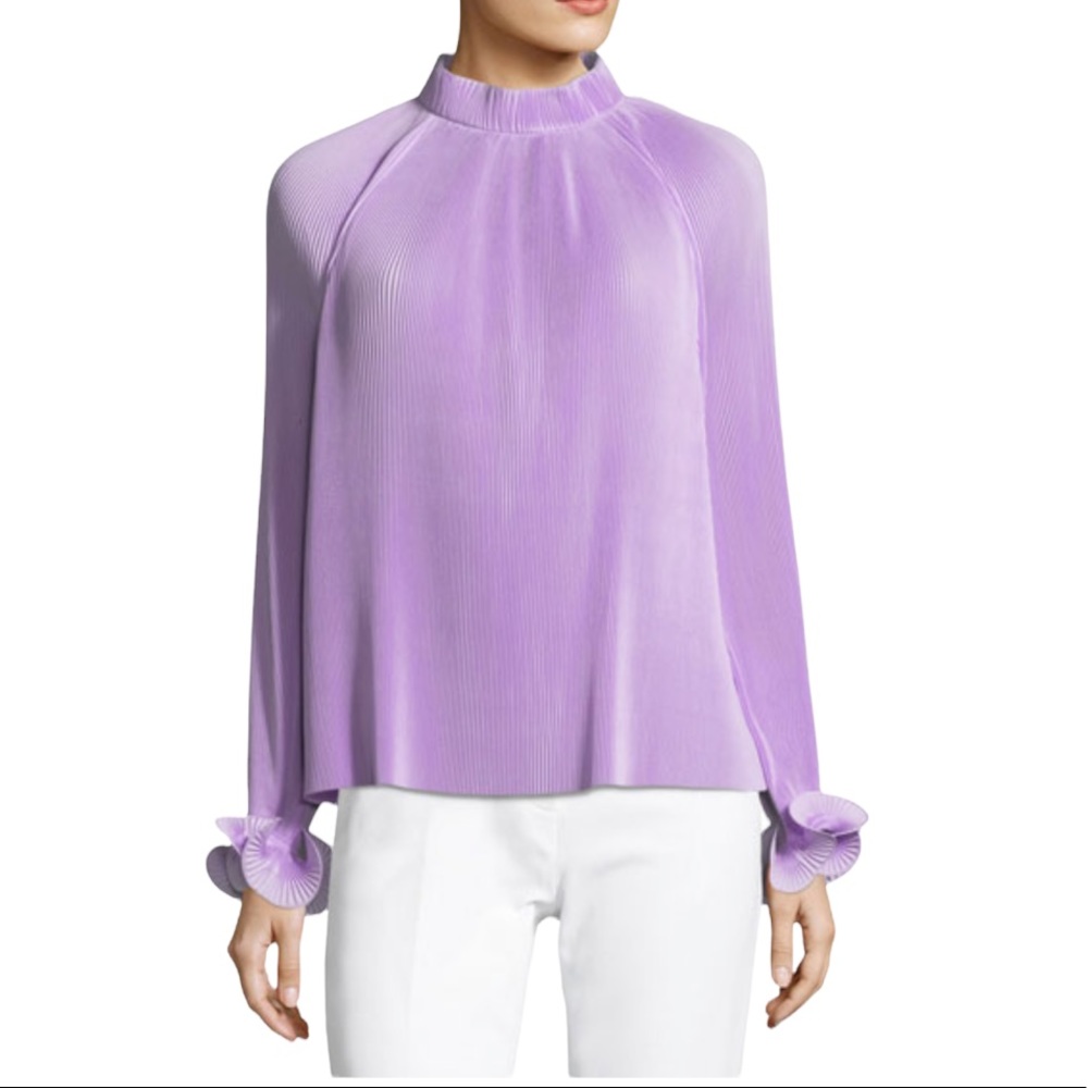 Tibi Mock-Neck Long-Sleeve Pleated Top